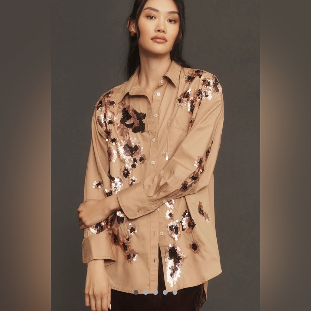 Anthropologie sequined button down top